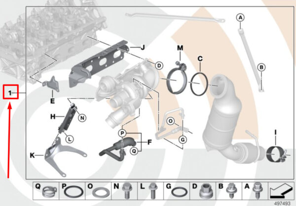 BMW 3 F34 Turbocharger Installation Kit 2456228 11652456228 ORIGINAL