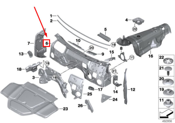 BMW X3 G01 Upper Splash Wall Sound Insulat. 7482317 51487482317 ORIGINAL