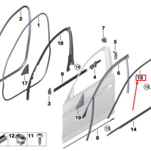 BMW 5 Touring G31 Front Left Door Window Frame Cover 51337336955 ORIGINAL