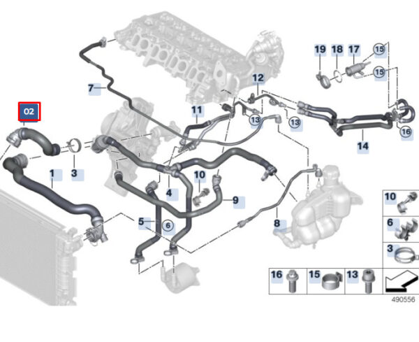 BMW X1 F48 Right Side Water Radiator Hose 17128580477 8580477 ORIGINAL