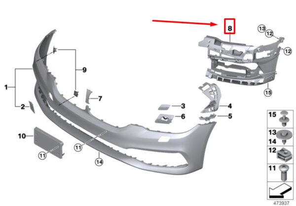 BMW 6 G32 Front Right Bumper Fog Lamp Support 7415580 51117415580 NEW GENUIN