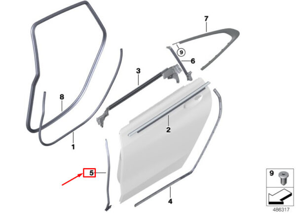 BMW 6 Gran Turismo G32 Right B-Pillar Joint Seal 51767392342 ORIGINAL
