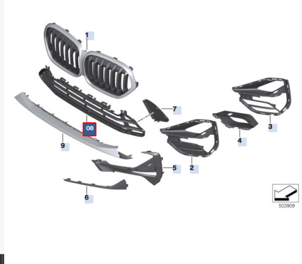 BMW X1 F48 Front Bumper Lower Grille 51117954220 7954220 ORIGINAL