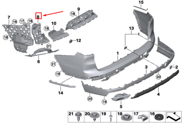 BMW X7 G07 Rear Left Bumper Corner Mount 51127420665 ORIGINAL