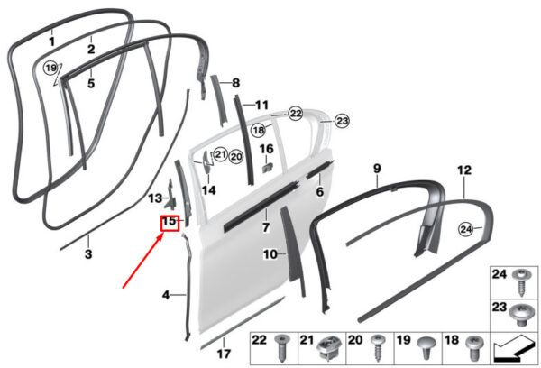 BMW 7 G11 Rear Right Door Window Frame Support 51717383832 ORIGINAL