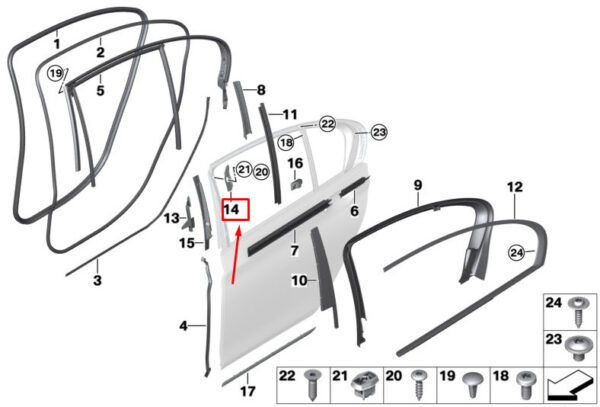 BMW 7 G11 Rear Right Top Door B-Pillar Gasket 51337438020 ORIGINAL