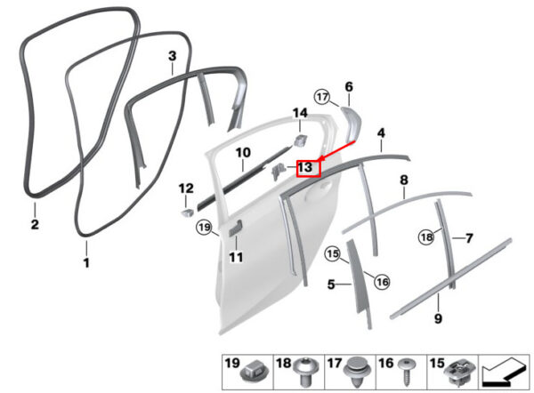 BMW 3 G20 Rear Right Door Seal Bridge 51357437450 ORIGINAL