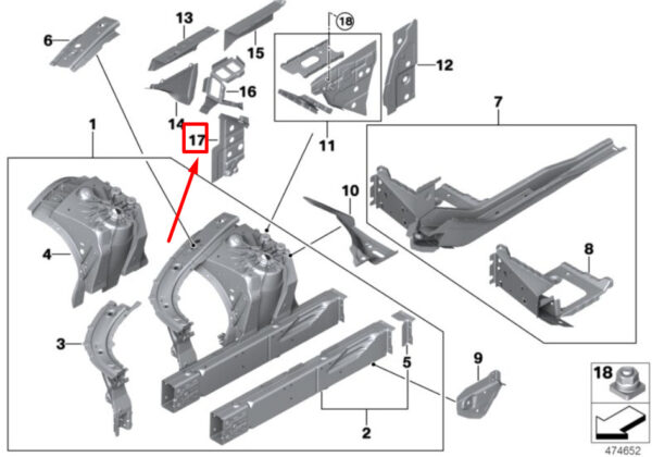BMW 5 G30 Right Crash Reinforcement 41007469620 7469620 ORIGINAL