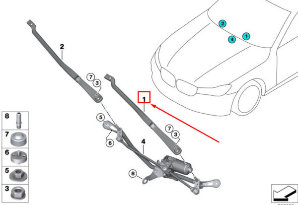 BMW 5 Touring G31 Front Right Wiper Arm RHD 61619463865 ORIGINAL