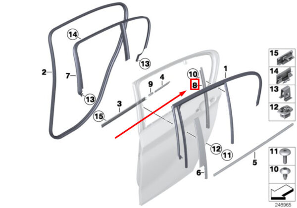 BMW 1 F20 Rear Right Window Guide Web Cover 7240848 51347240848 ORIGINAL