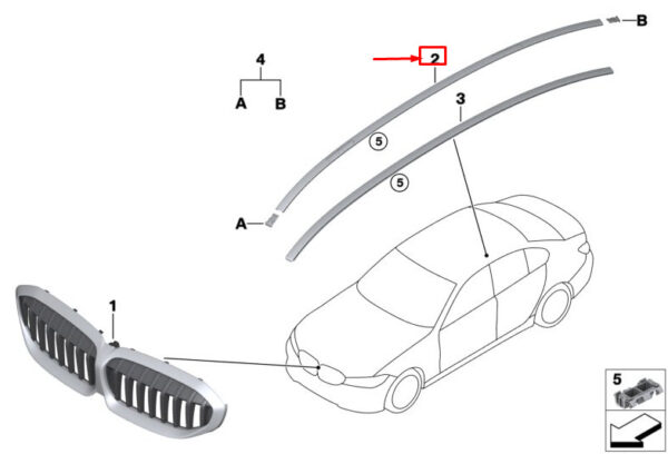 BMW 3 G20 Right Roof Molding 51139464788 ORIGINAL