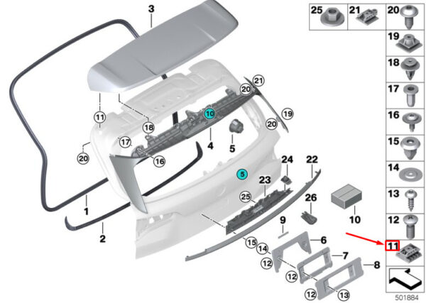 BMW X5 G05 Rear Spoiler Adjustment Element 51627478934 ORIGINAL