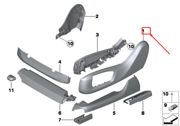 BMW 5 Touring G31 Front Outer Right Seat Trim 52107405730 ORIGINAL