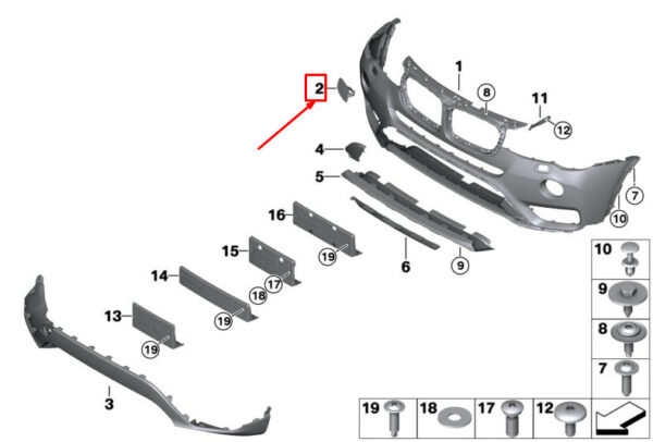 BMW X4 F26 Front Bumper Dummy Cover Set 51117389892 ORIGINAL