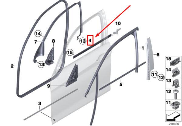 BMW 1 F20 Front Right Door Channel Sealing 7240860 51337240860 ORIGINAL