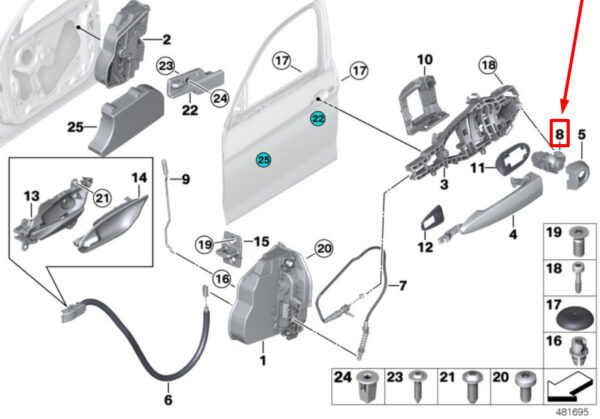 BMW 2 F22, F87 Front Right Door Lock Cylinder 51217310728 7310728 ORIGINAL