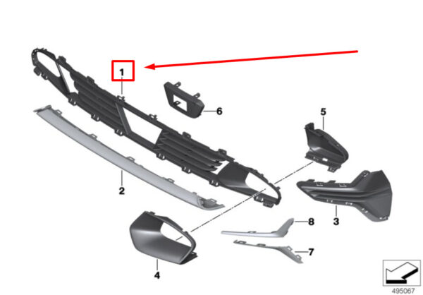 BMW 3 G20 Sport Front Bumper Inlet Center Grill 7464198 51117464198 ORIGINAL