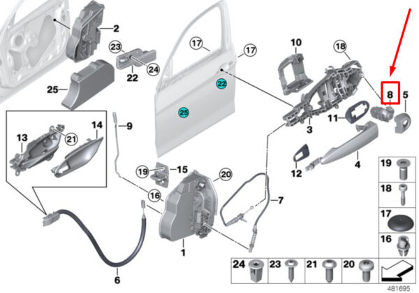 BMW 2 F22,F87 Front Right Lock Cylinder W/Key 7310730 51217310730 ORIGINAL