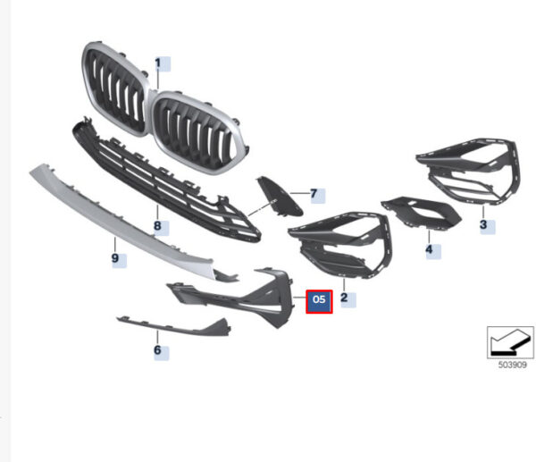 BMW X1 F48 Front Bumper Right Grille Trim 51117954252 ORIGINAL