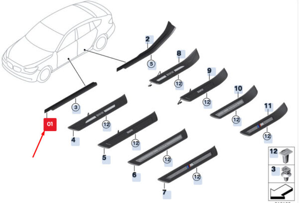 BMW 5 Gran Turismo F07 Front Right Sill Cover Strip 51477220436 ORIGINAL