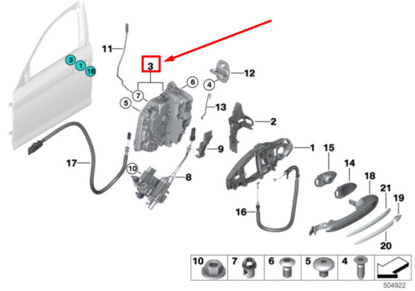 BMW 5 G30 Front Right Door System Latch 7477696 51217477696 ORIGINAL
