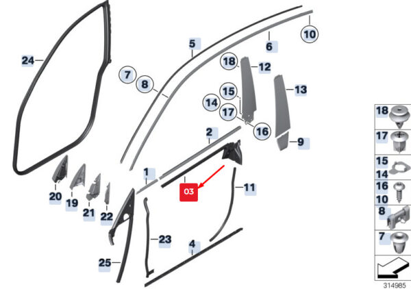 BMW 5 F07 Front Right Inside Door Channel Sealing 51337289260 ORIGINAL