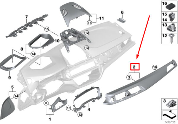 BMW F90 Front Right Instrumental Panel Trim 51458069180 8069180 ORIGINAL