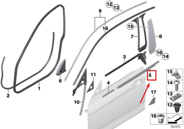 BMW 4 F36 Front Right Door Channel Cover 51357310202 7310202 ORIGINAL