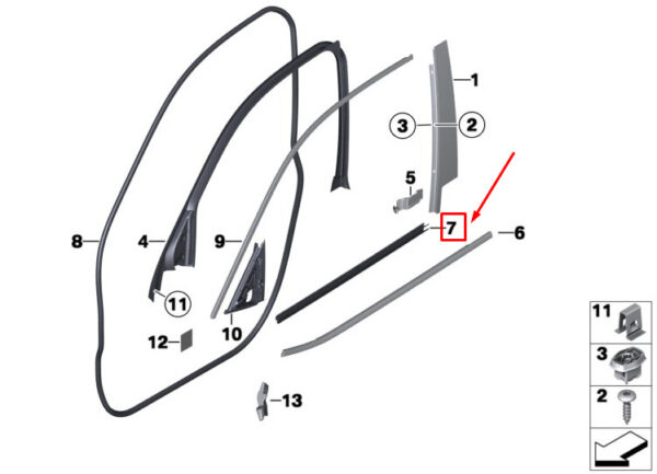 BMW X4 F26 Front Right Inside Door Channel Sealing 51337364750 ORIGINAL