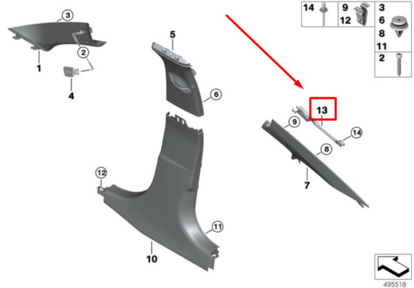 BMW 3 G20 Left Column-C Cover Bracket 51437433247 7433247 ORIGINAL