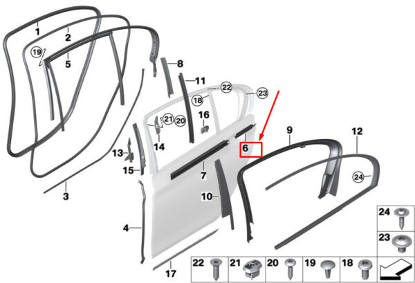 BMW 7 G11 Inner Rear Right Window Cavity Short Strip 51357380534 ORIGINAL