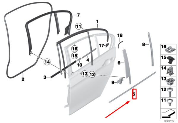 BMW F30 Rear Left Door Outer Window Channel Seal 51354858309 4858309 ORIGINAL