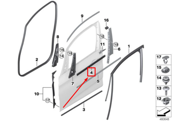 BMW F45 Front Right Inside Door Channel Sealing 51337298826 7298826 ORIGINAL