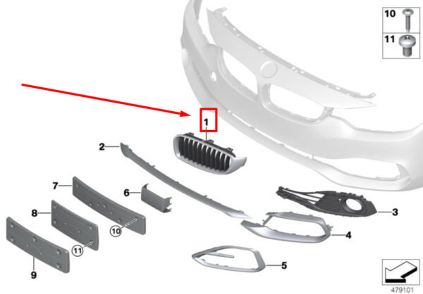 BMW 4 Gran Coupe F36 Front Bumper Right Grill 51139491772 9491772 ORIGINAL