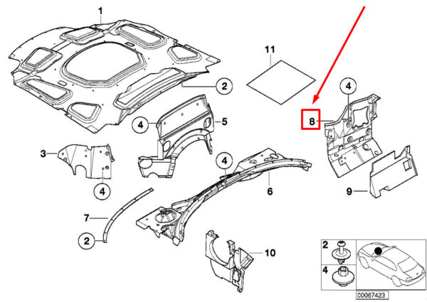 BMW Z8 E52 Front Right Wall Sound Insulation 51488264204 8264204 ORIGINAL