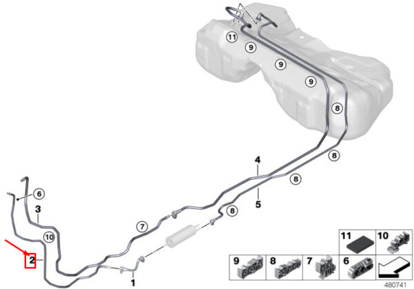 BMW 5 Touring G31 Front Fuel Feed Line 16127356581 ORIGINAL