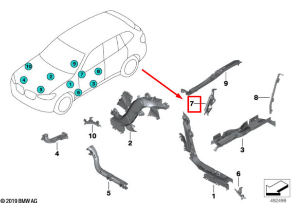 BMW X3 G01 Right A-Pillar Wiring Duct 61136802120 6802120 ORIGINAL