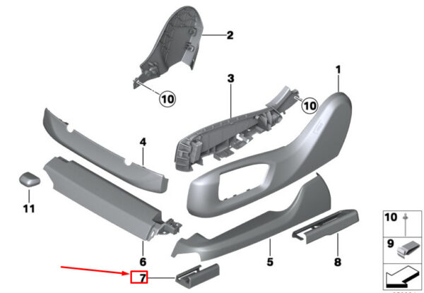 BMW X5 G05 Front Left Seat Rail Trim 52107499987 ORIGINAL