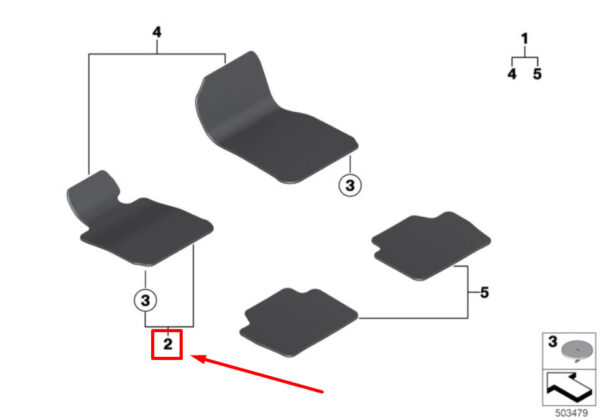 BMW 2 Cabrio F23 Front Left Velours Floor Mat 7294074 51477294074 ORIGINAL