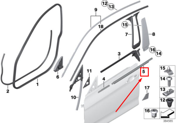 BMW 4 F36 Front Right Door Channel Cover 51357310200 7310200 ORIGINAL