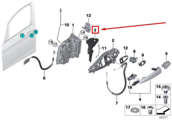 BMW F46 Front Door System Latch Function Carrier 51217316364 7316364 ORIGINAL