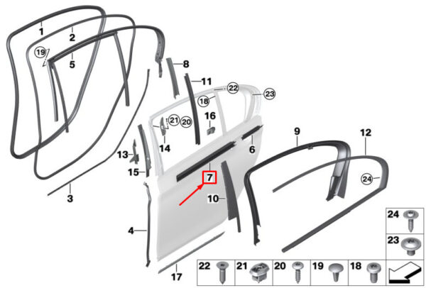 BMW 7 G11 Inner Rear Right Window Cavity Long Strip 51357380532 ORIGINAL
