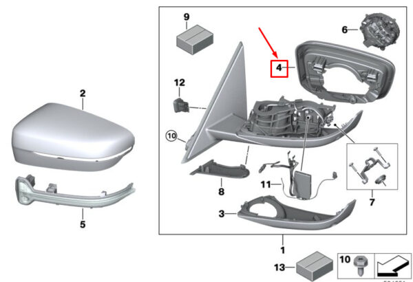 BMW 3 G20 Right Mirror Supporting Ring 51167498198 ORIGINAL