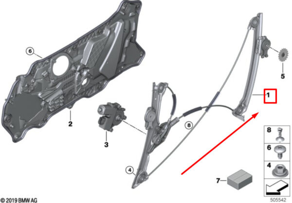 BMW 8 G14 Front Right Door Window Regulator 8497028 51338497028 ORIGINAL
