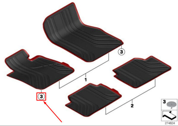 BMW 3 F30 F80 Front Right Foot Mat RHD 51472339781 ORIGINAL