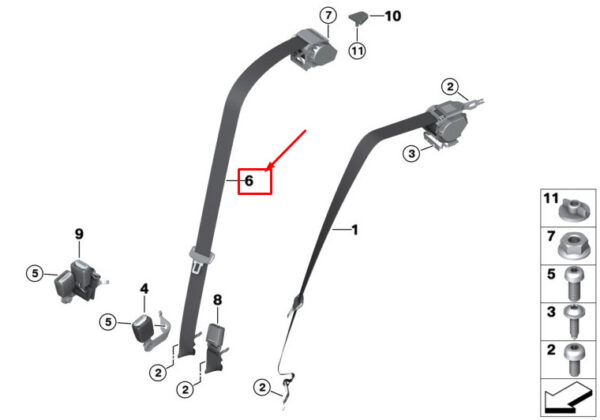BMW 3 G20 Rear Centre Seatbelt 72118076382 ORIGINAL