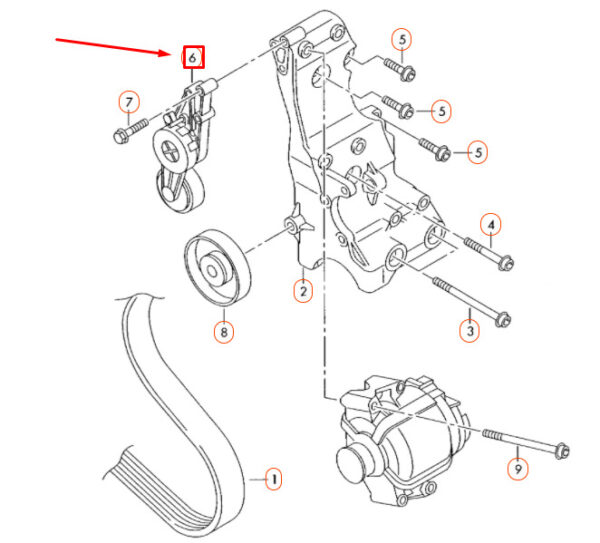 AUDI A4 B7 Belt Tensioner Damper 06B903133E ORIGINAL - Image 4
