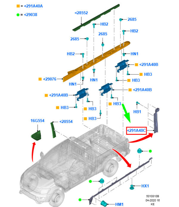 FORD RANGER T6 MK1 Rear Right Side Moulding AB39-21278E11-AA 1745809 ORIGINAL