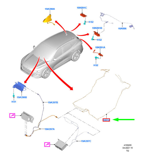 FORD KUGA MK3 Aerial Cable Assy 2536304 ORIGINAL
