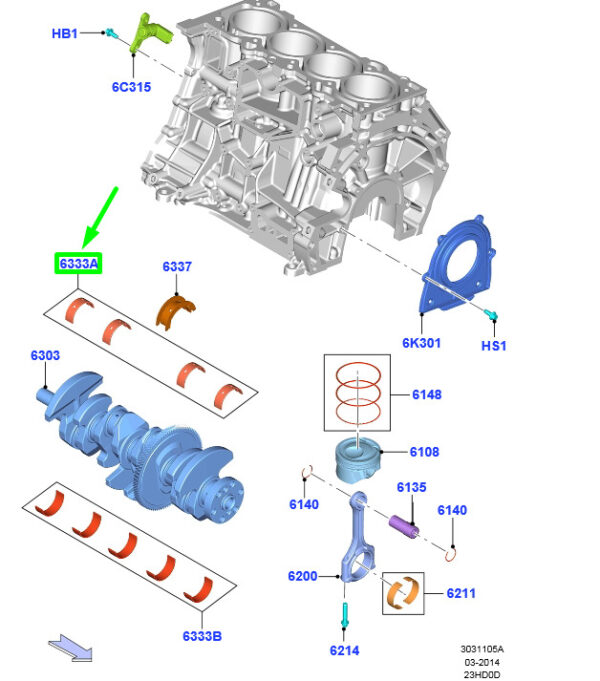 FORD MUSTANG MK6 Crankshaft Main Upper Bearing 1558102 ORIGINAL